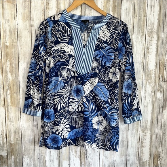 Talbots Blue Hibiscus Palms Tunic - Picture 2 of 6